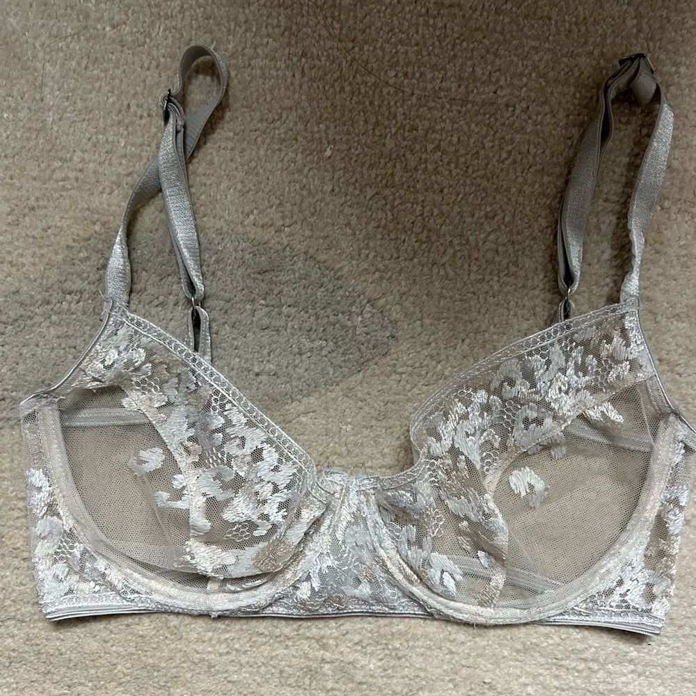 lonely lingerie white and cream mesh embroidered unlined underwire bra